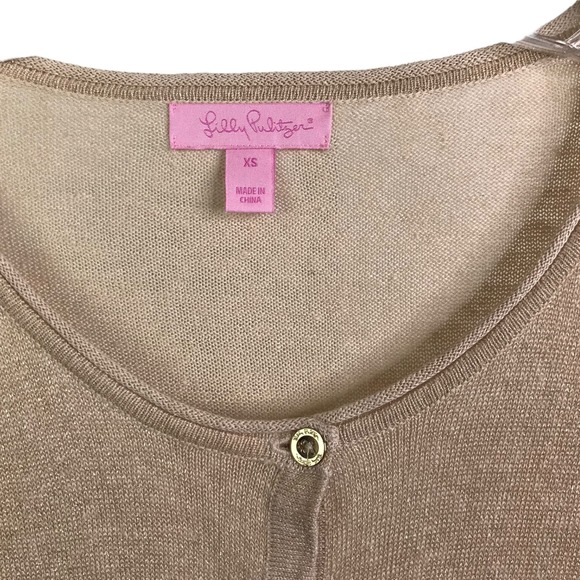 Lilly Pulitzer Women's Long Cardigan Sweater Metallic‎ Beige Button-Up Linen XS - Picture 2 of 10